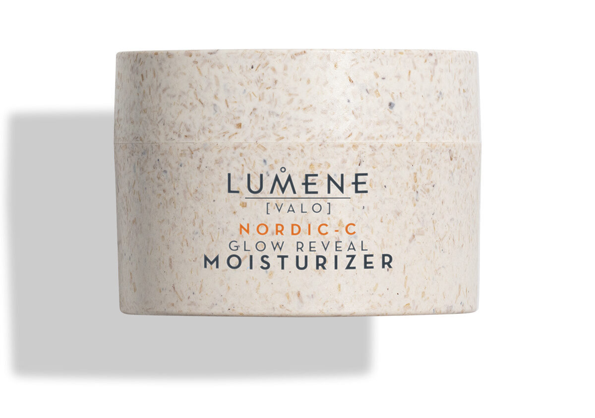 Lumene VALO Glow Reveal Moisturizer. Packaging made with beautiful, functional and sustainable Sulapac material.